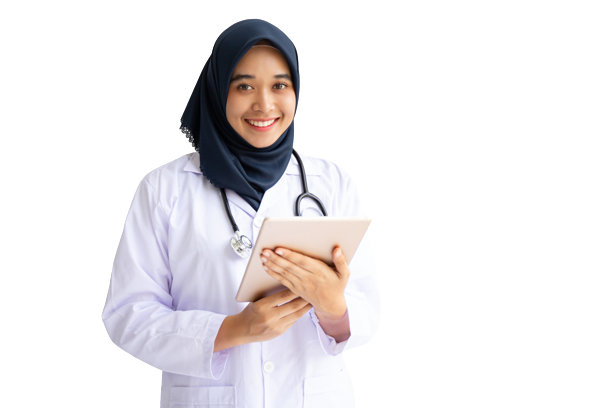 female doctor holding ipad